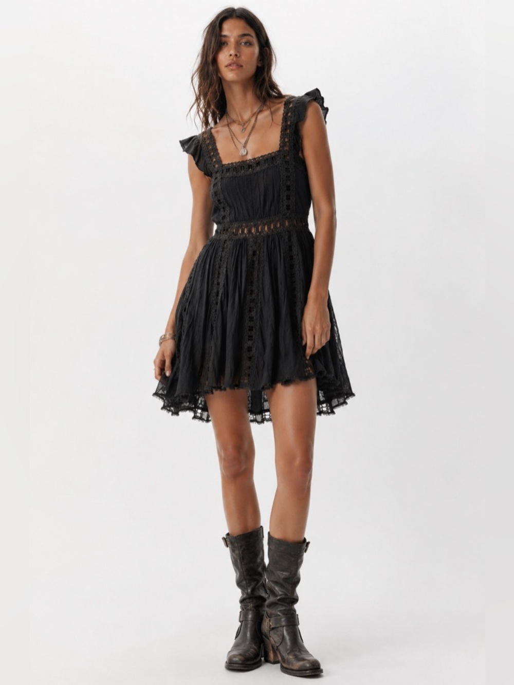 Buddy Love Black Lace Trim Babydoll Dress Coquette Cottagecore Boho Fairy Small